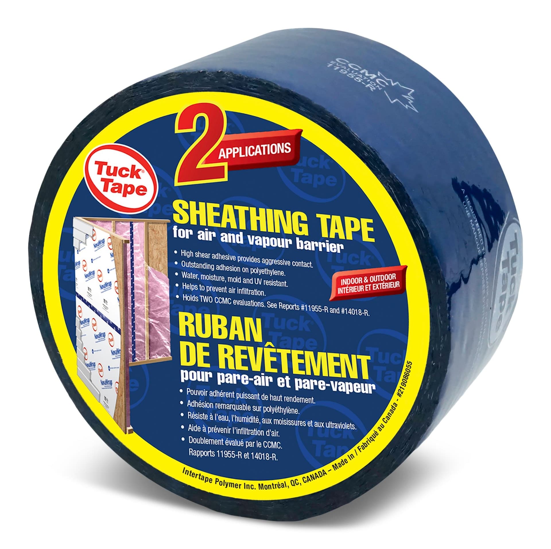 Tuck Tape Construction Sheathing Tape For PE Vapour Barrier, Water-Resistant, Blue, 60-mm x 55-m