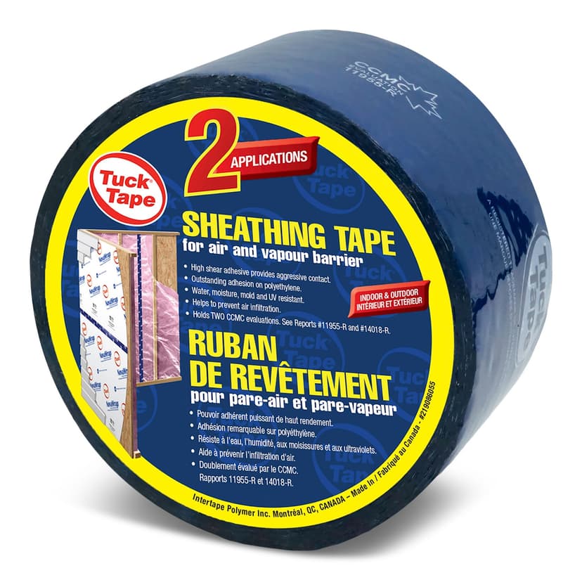 Tuck Tape Construction Sheathing Tape For PE Vapour Barrier, Water-Resistant, Blue, 60-mm x 55-m