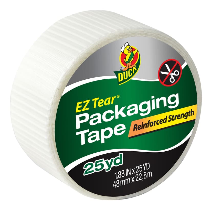 Duck EZ-Tear Packaging Tape, Reinforced Strength, No Scissors Needed, 1.88-in x 25-yd