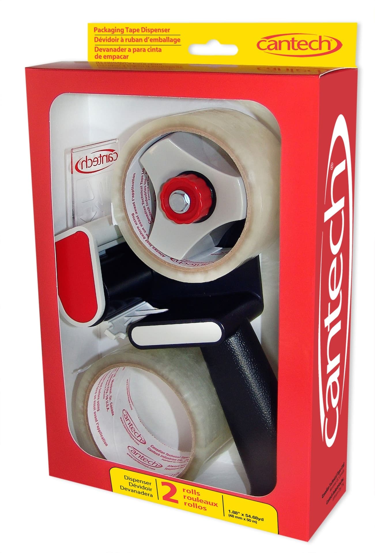 Hand-Held Packaging Tape Dispenser with 2 Rolls Clear Box Sealing Tape, 48mm x 50m