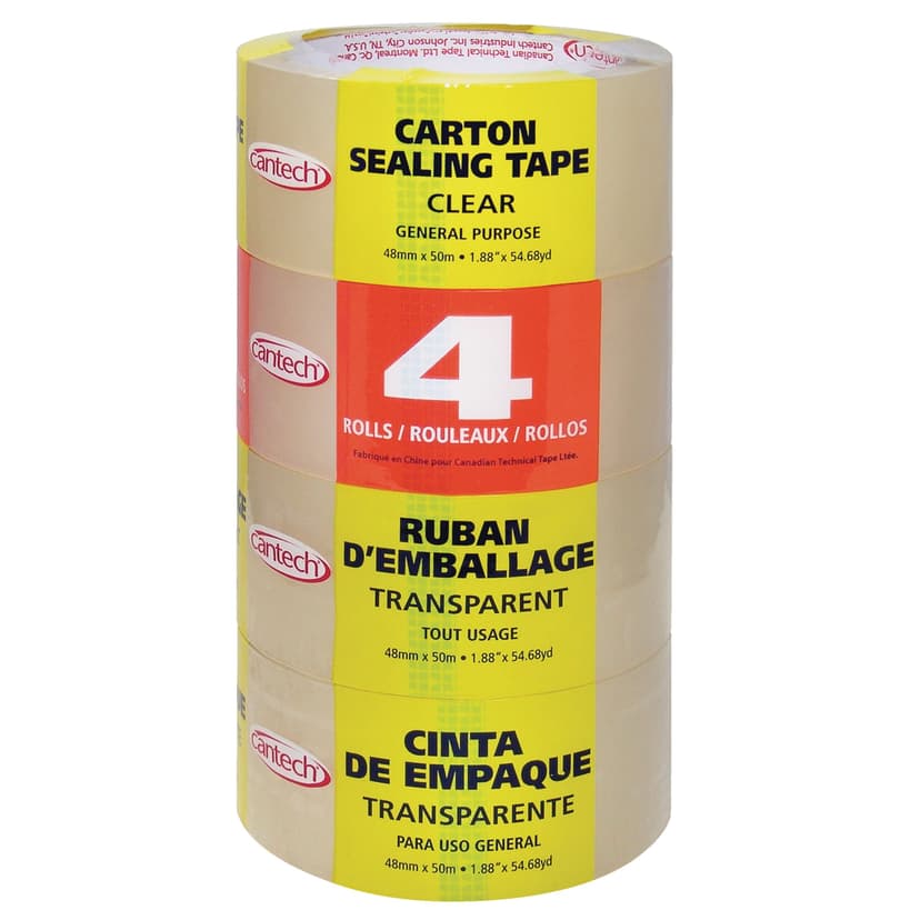 Carton & Box Sealing Packaging Tape,For Moving/Shipping, Clear, 48-mm x 50-m, 4-pk