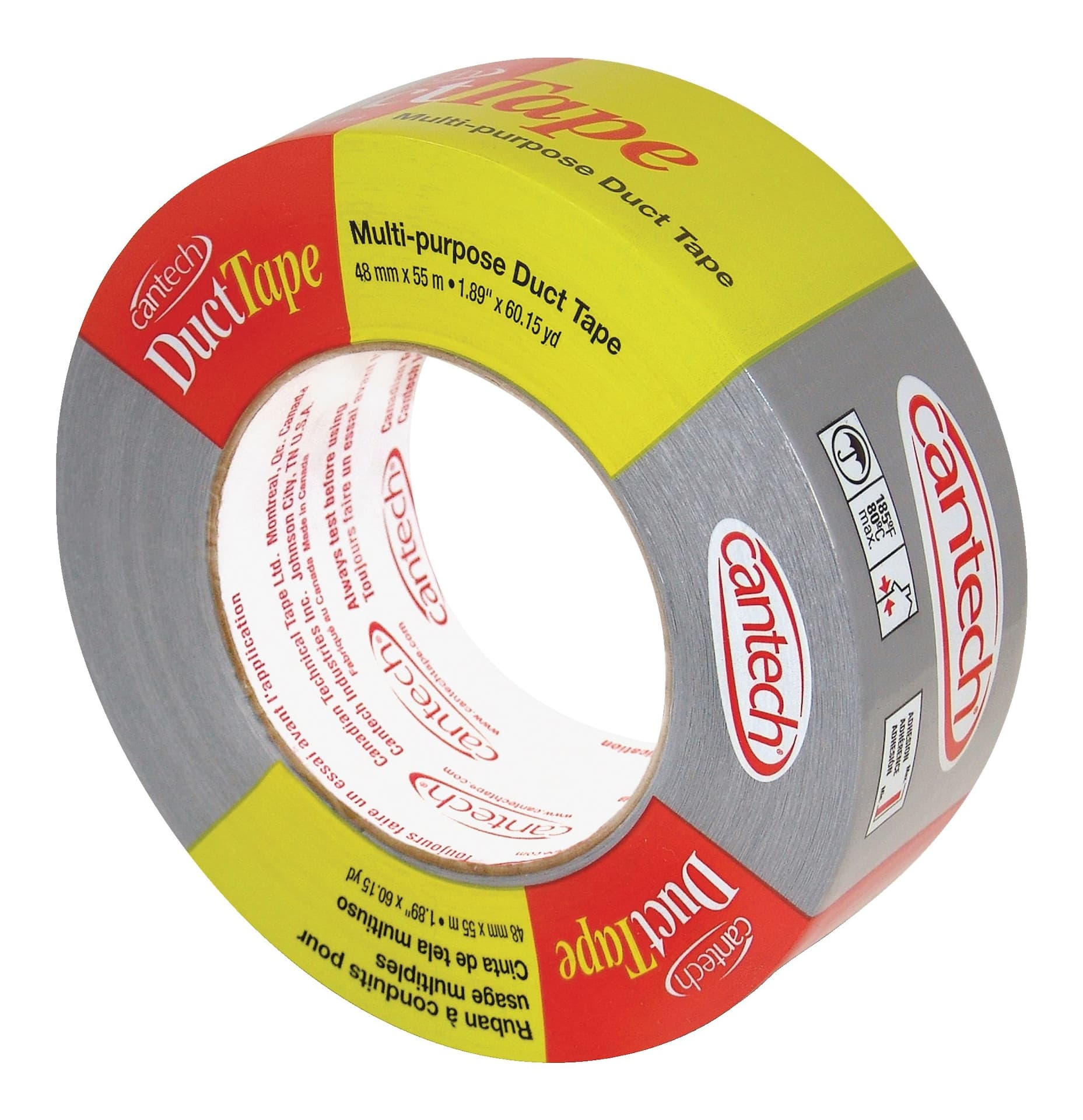 Cantech Multi-Purpose Duct Tape, Heavy Duty Utility Tape, Silver, 1.9-in x 55-m