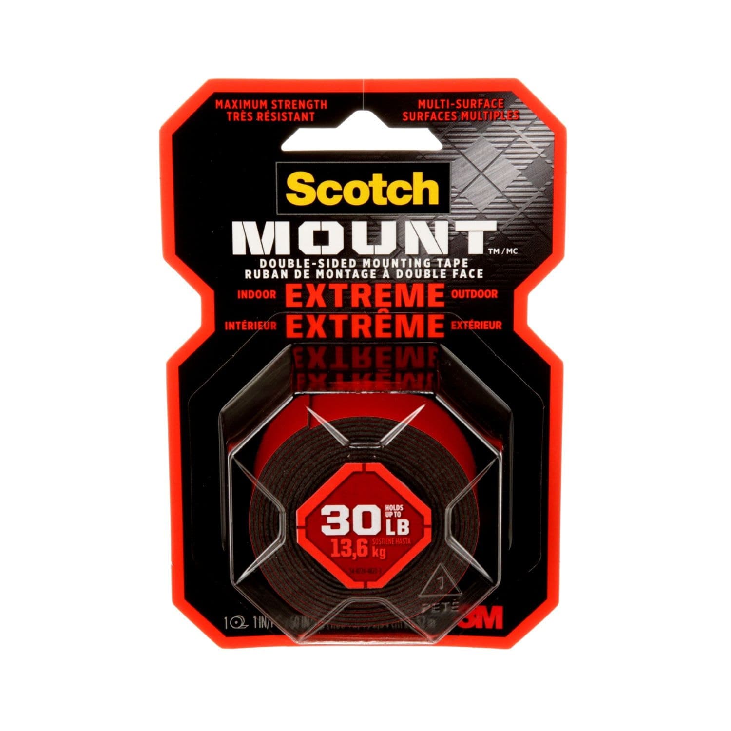 3M Scotch Extremely Strong Mounting Tape, Indoor/Outdoor, Holds Up To 30-lbs, 1 x 60-in