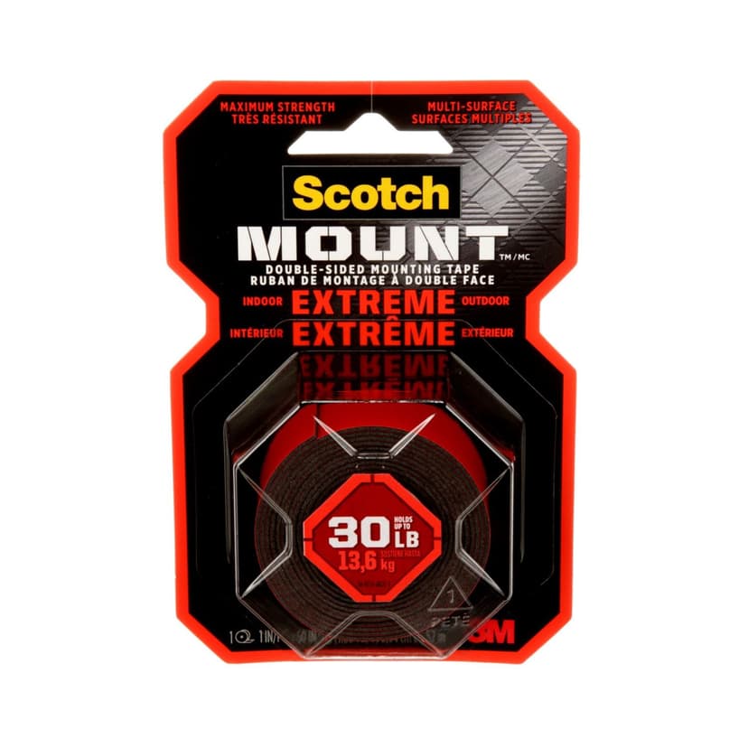 3M Scotch Extremely Strong Mounting Tape, Indoor/Outdoor, Holds Up To 30-lbs, 1 x 60-in