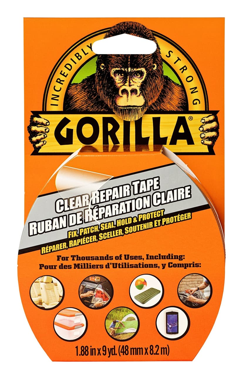 Gorilla Weather-Resistant Indoor/Outdoor Clear Repair Utility Duct Tape, 1.88-in x 9-yd