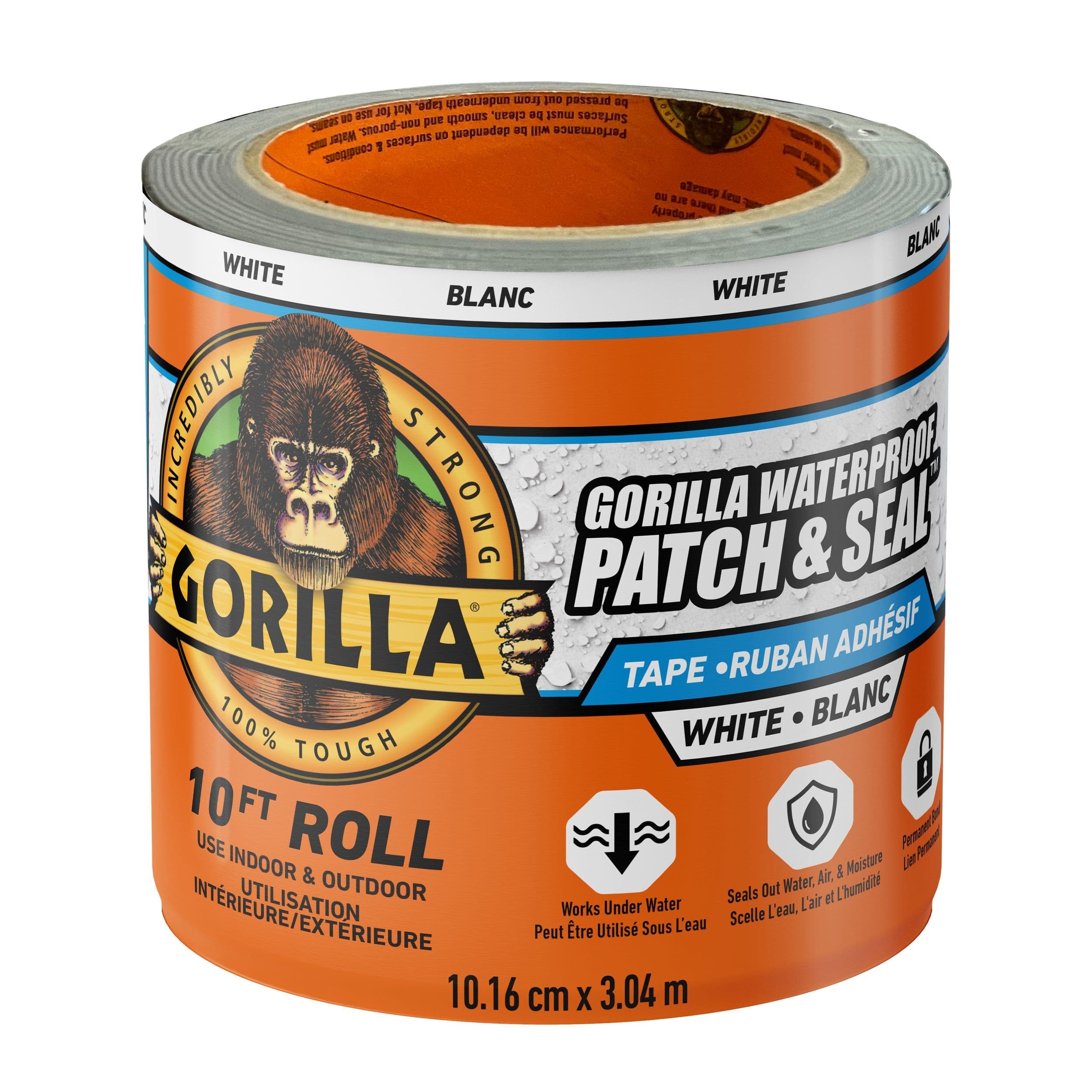 Gorilla Waterproof Patch and Seal Tape, White, 10.16cm x 3.04m