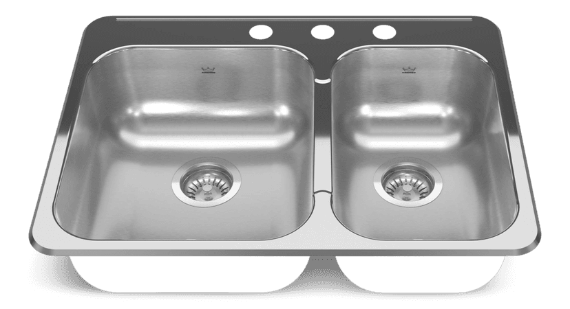 Kindred Reginox Drop In Double Bowl 3-Hole Kitchen Sink, 27.25-in. x 20.56-in, Stainless Steel