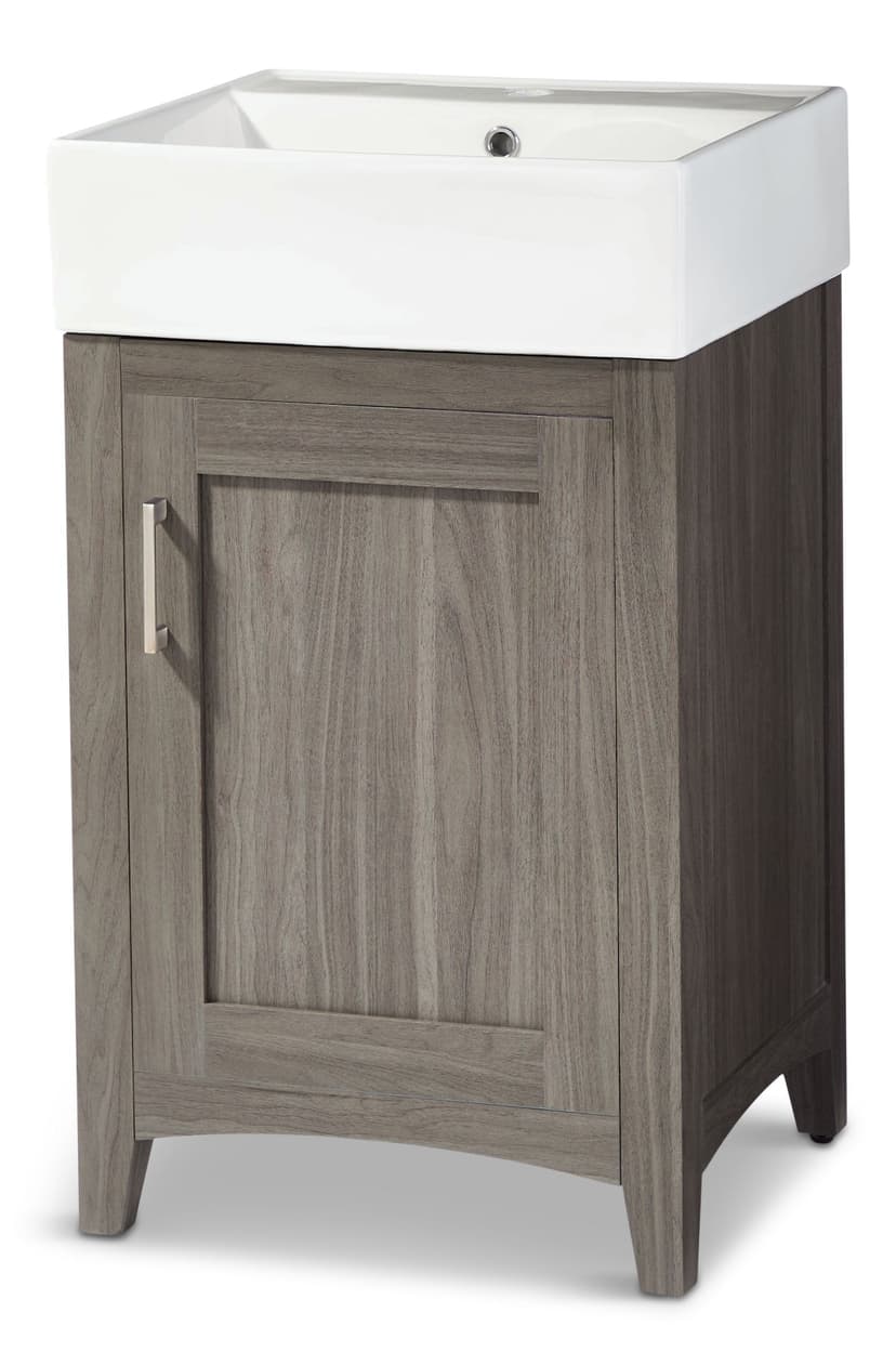 CANVAS Creston Single Door Single Sink Vitreous China Top Bathroom Vanity, Grey, 20-in