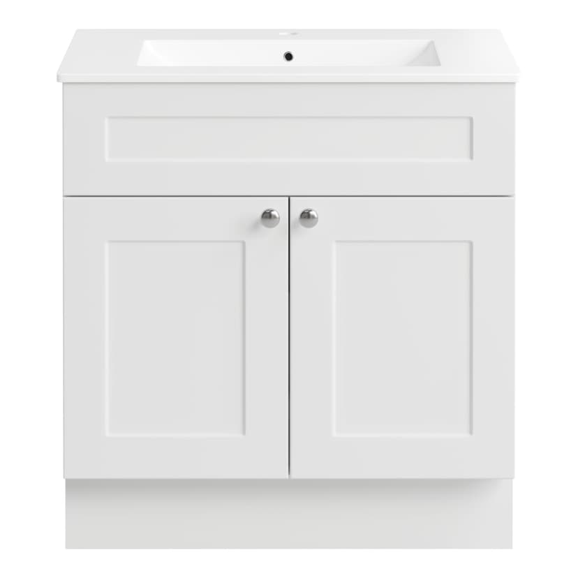 CANVAS Milford Double Door Single Sink Marble Top Bathroom Vanity, White, 30-in