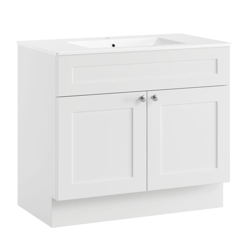 CANVAS Milford Double Door Single Sink Marble Top Bathroom Vanity, White, 36-in