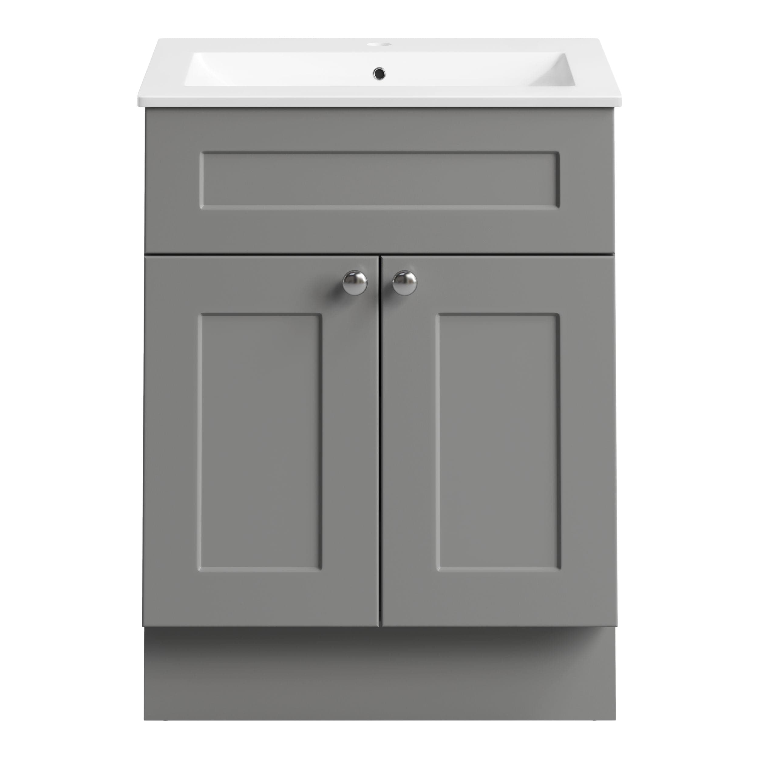 CANVAS Milford Double Door Single Sink Marble Top Bathroom Vanity, Grey, 24-in
