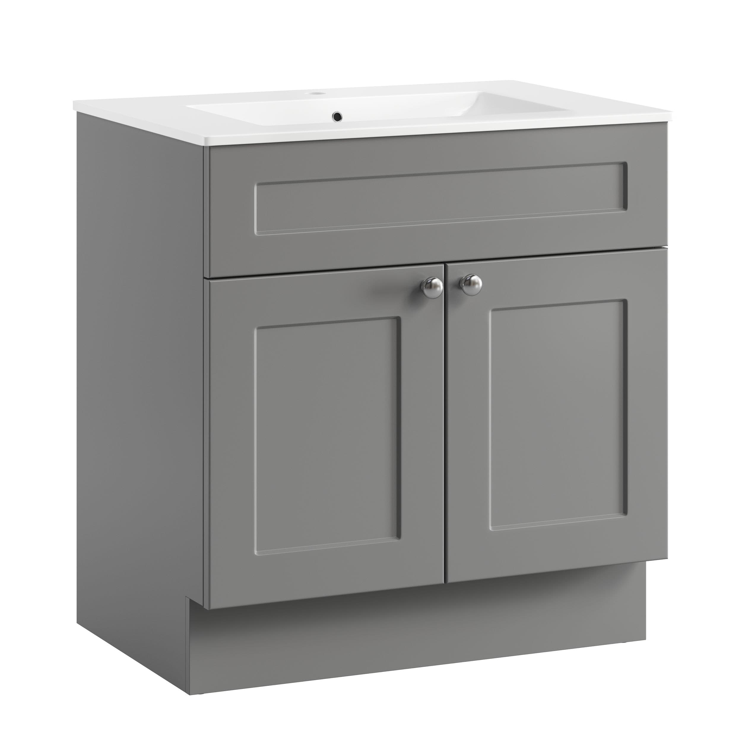 CANVAS Milford Double Door Single Sink Marble Top Bathroom Vanity, Grey, 30-in
