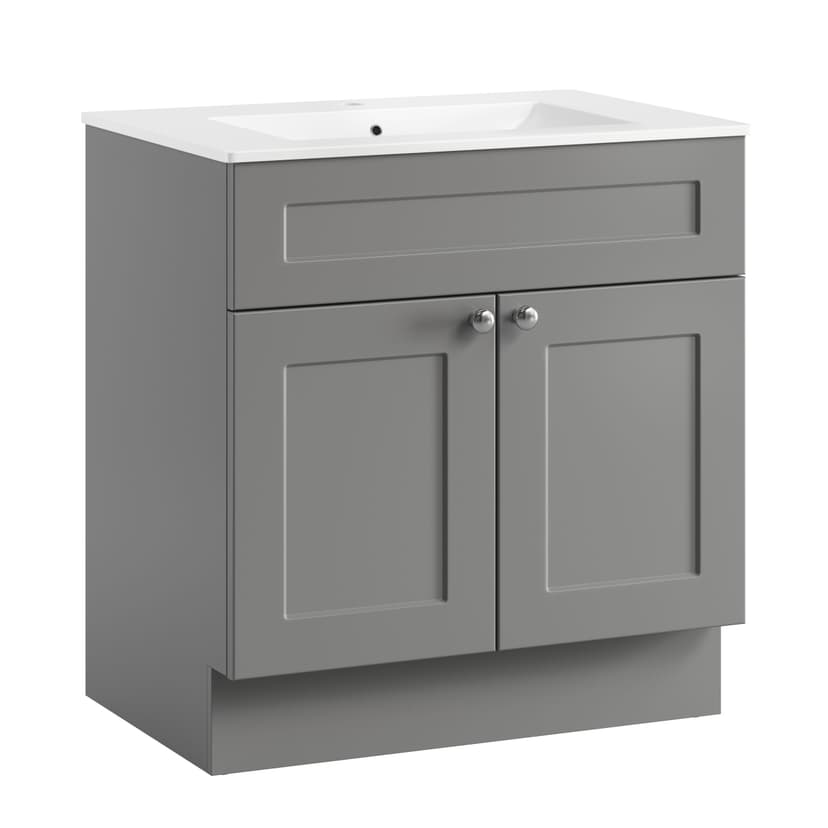 CANVAS Milford Double Door Single Sink Marble Top Bathroom Vanity, Grey, 30-in