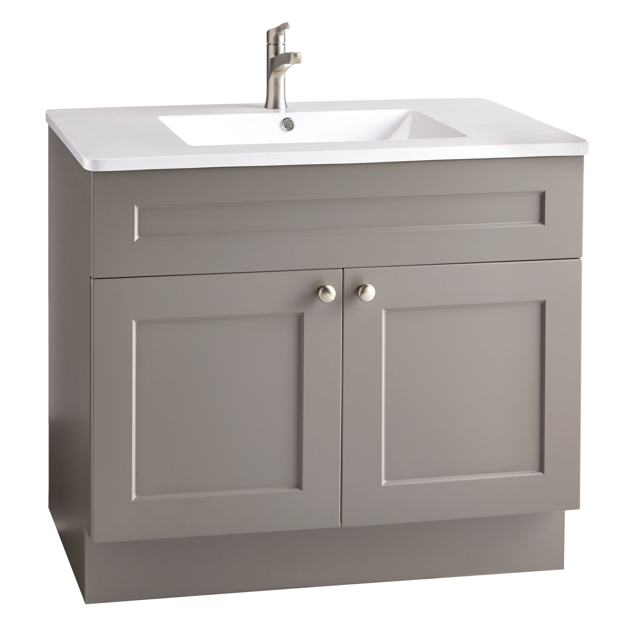CANVAS Milford Double Door Single Sink Marble Top Bathroom Vanity, Grey, 36-in
