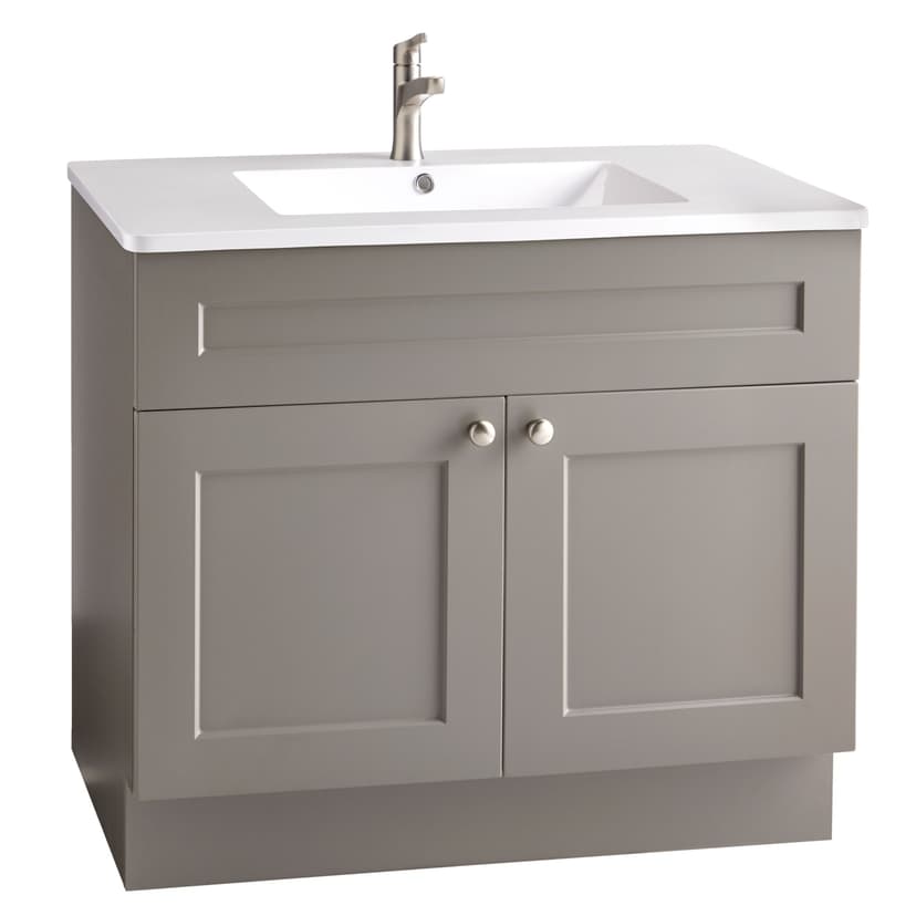 CANVAS Milford Double Door Single Sink Marble Top Bathroom Vanity, Grey, 36-in