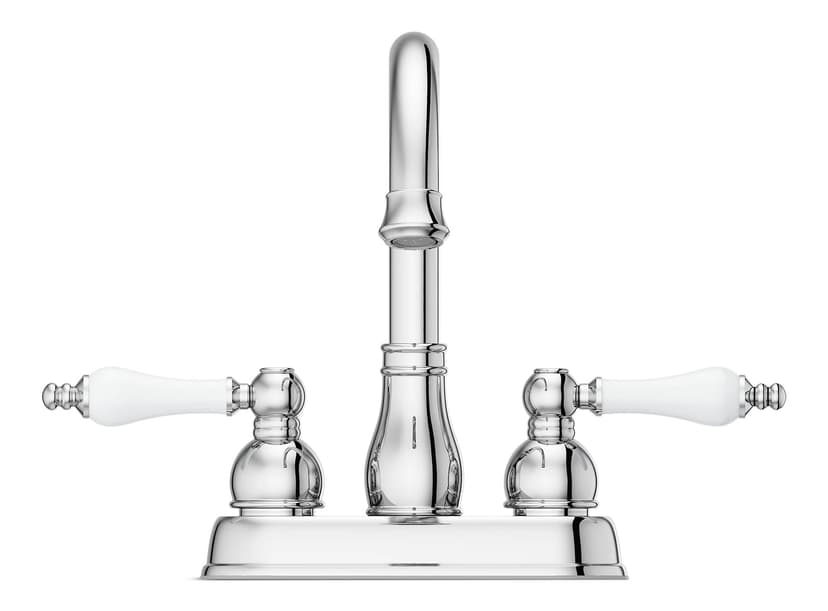 Pfister Henlow Double Handle High Arc 4-in Centreset Bathroom Sink Faucet, Push & Seal™ Drain, Polished Chrome