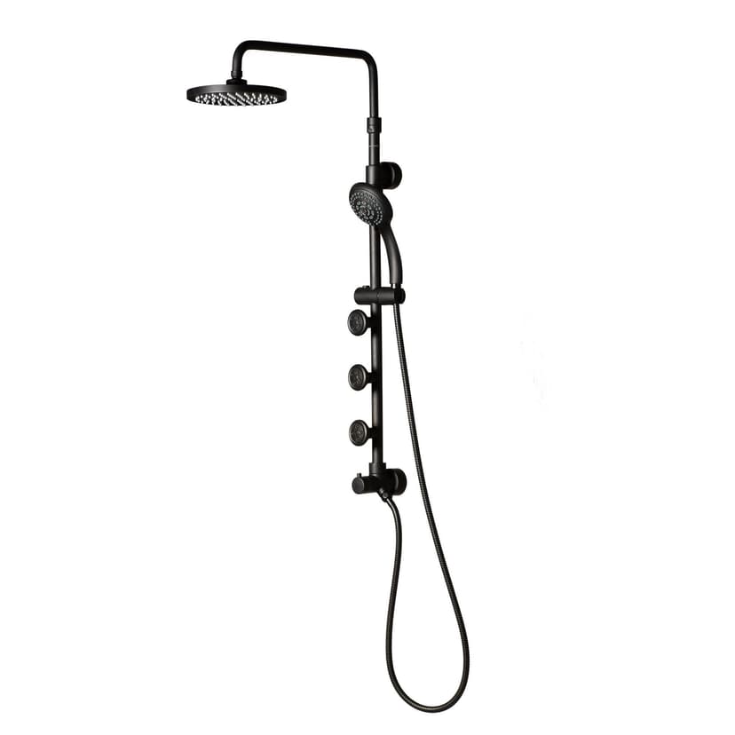 Pulse ShowerSpas Lanikai 3-Function Rain Shower System with 3 Body Jets & 5-Spray Hand Shower Head, Matte Black