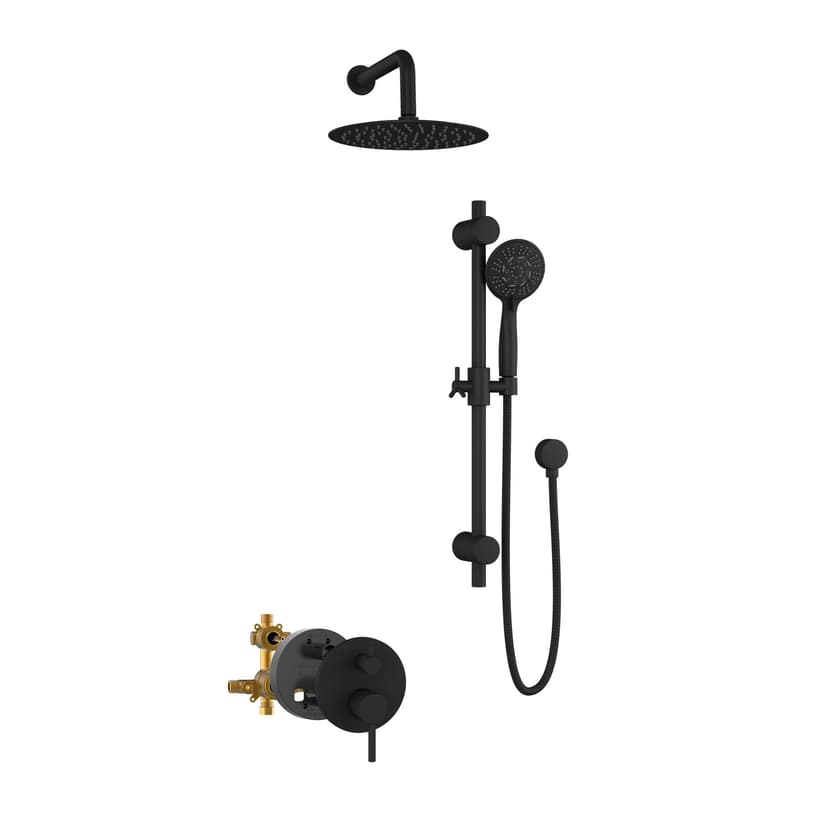 Pulse ShowerSpas Refuge Round Hand Shower & Showerhead Wall Combo System Kit with Slide Bar & Valve, Matte Black