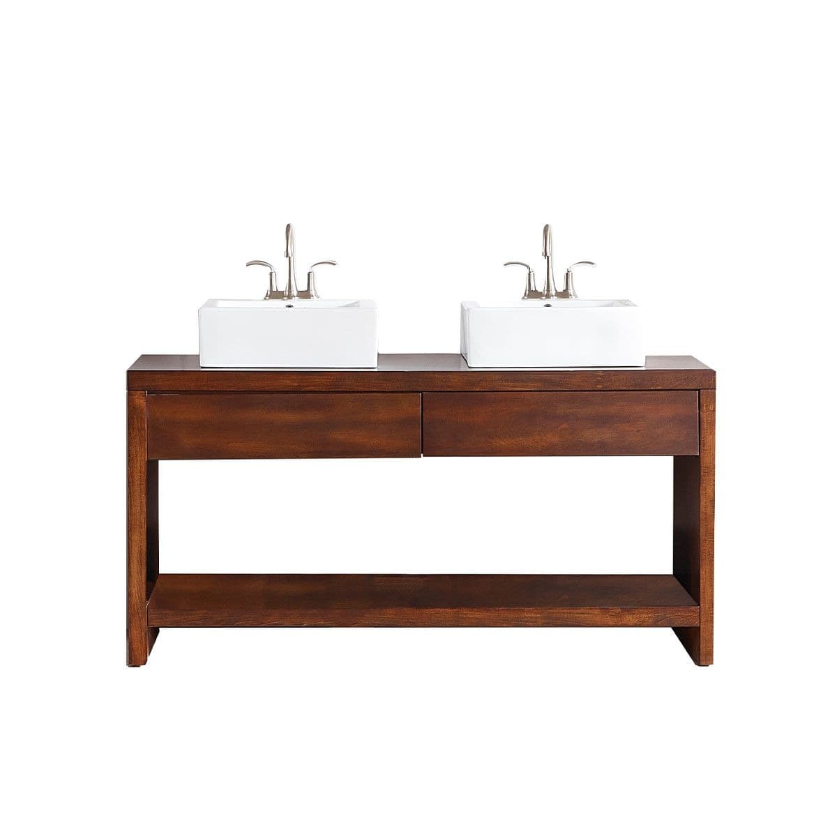 A&E Bath and Shower Angus Vanity with Two Ceramic Basins, Brown, 60-in