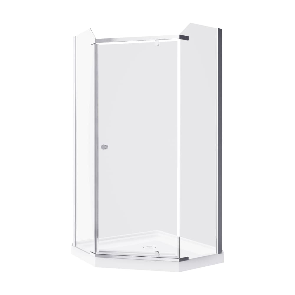 A&E Bath Rose Frameless Acrylic Base Without Walls Shower Enclosure Kit with Pivoting Door, Chrome