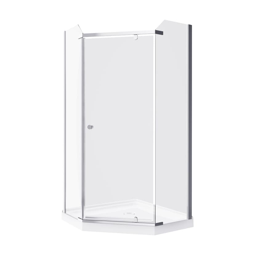A&E Bath Rose Frameless Acrylic Base Without Walls Shower Enclosure Kit with Pivoting Door, Chrome