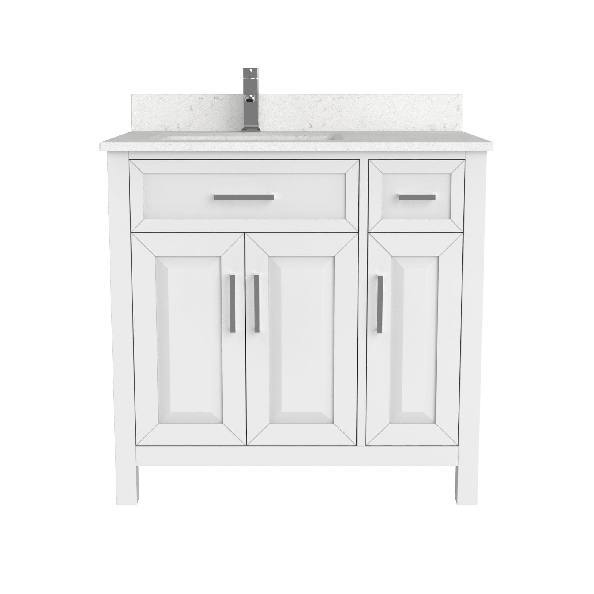Urban Bathe Terrence Undermount Single Sink Stone Top Bathroom Vanity with Drawer & Cabinet Organizer, White, 36-in