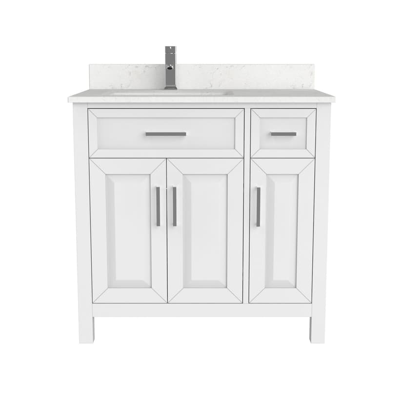 Urban Bathe Terrence Undermount Single Sink Stone Top Bathroom Vanity with Drawer & Cabinet Organizer, White, 36-in