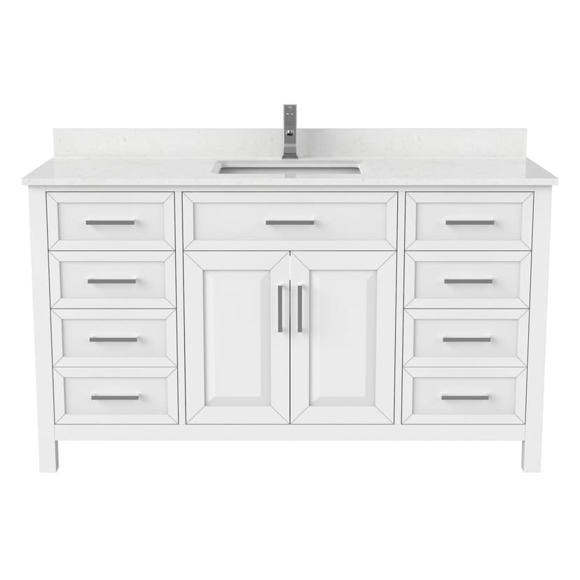 Urban Bathe Terrence Undermount Single Sink Stone Top Bathroom Vanity with Drawer & Cabinet Organizer, White, 60-in