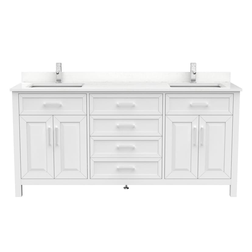 Urban Bathe Terrence Undermount Double Sink Stone Top Bathroom Vanity with Drawer & Cabinet Organizer, White, 72-in