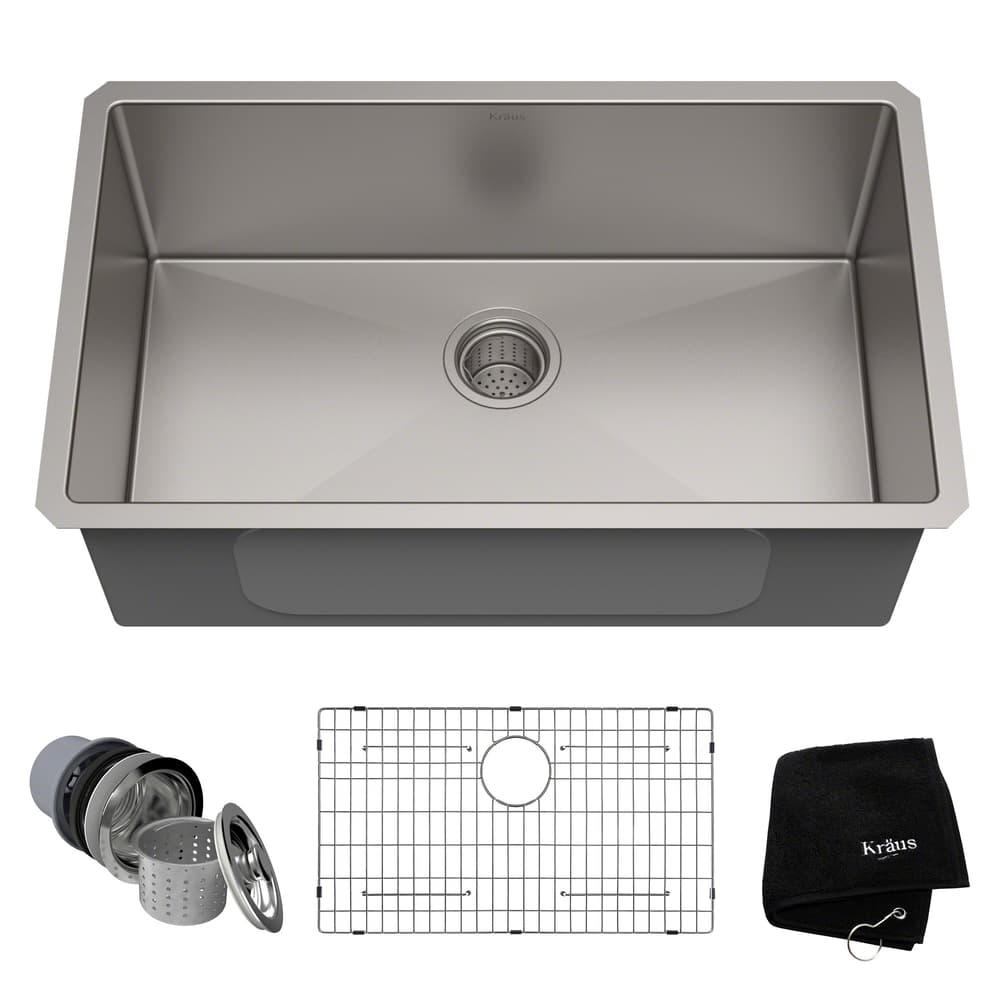 Kraus Standard PRO™ Undermount Stainless Steel Single Bowl Kitchen Sink, 30x18x10-in