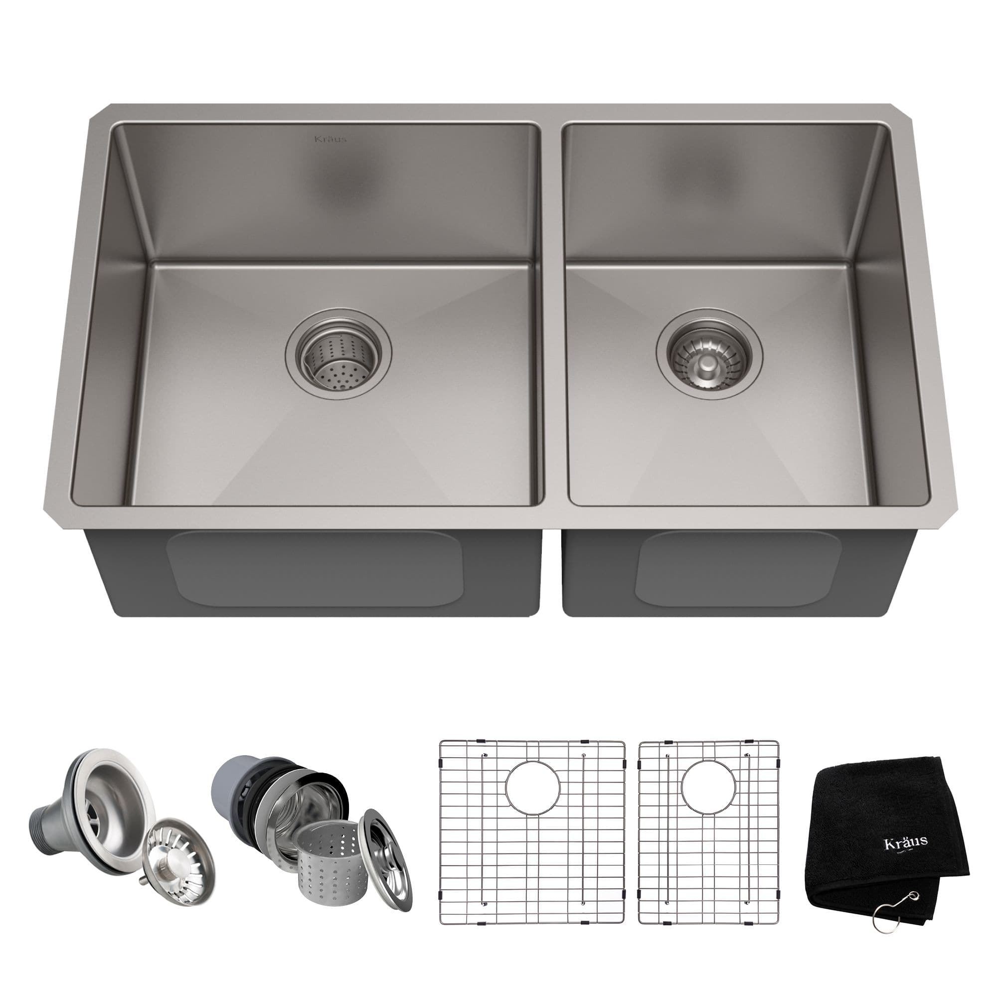 Kraus Standard PRO™ Undermount Stainless Steel Double Bowl 60/40 Kitchen Sink, 33x19x10-in