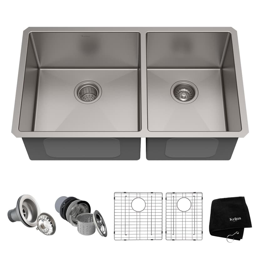 Kraus Standard PRO™ Undermount Stainless Steel Double Bowl 60/40 Kitchen Sink, 33x19x10-in