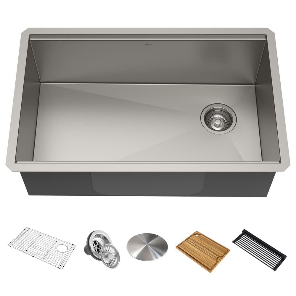 Kraus Kore™ Undermount Stainless Steel Single Bowl Kitchen Sink with Add-Ons, 32x19x11-in