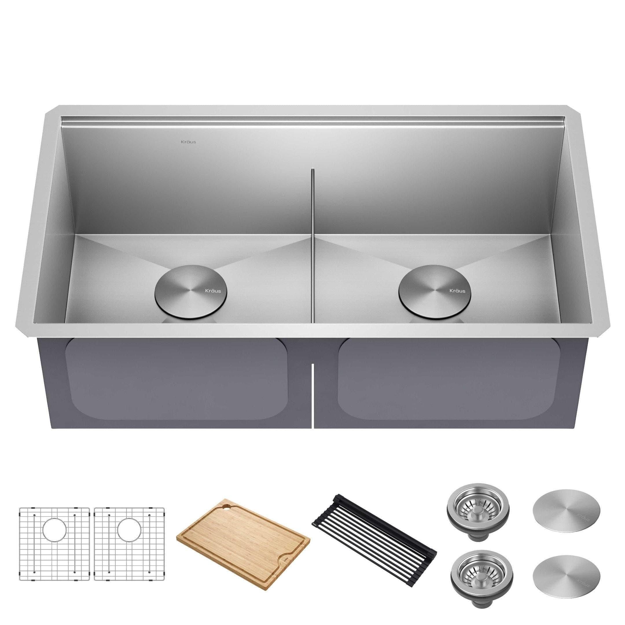 Kraus Kore™ Undermount Stainless Steel Single Bowl Kitchen Sink with Add-Ons, 33x19x11-in