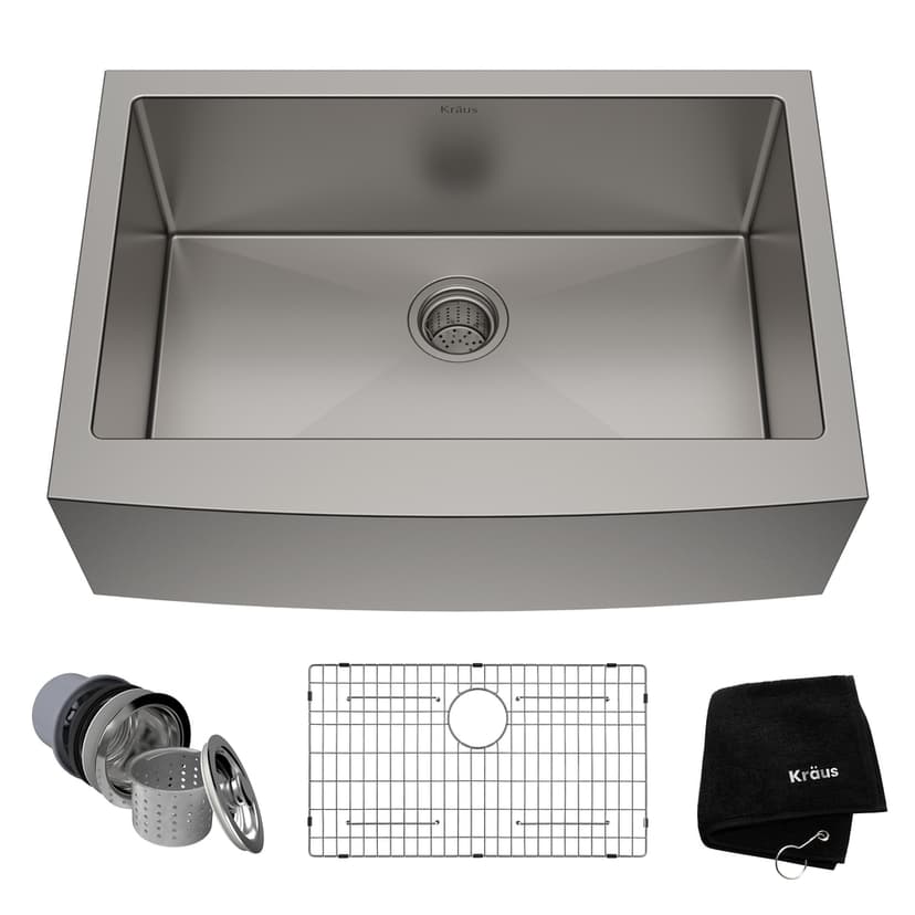 Kraus Standard PRO™ Apron Front Farmhouse Stainless Steel Single Bowl Kitchen Sink, 30x21x10-in