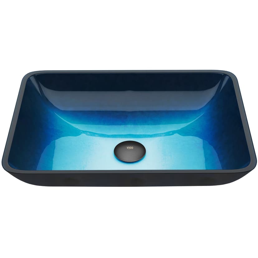 VIGO Glass Rectangular Vessel Bathroom Sink/Basin, Turquoise