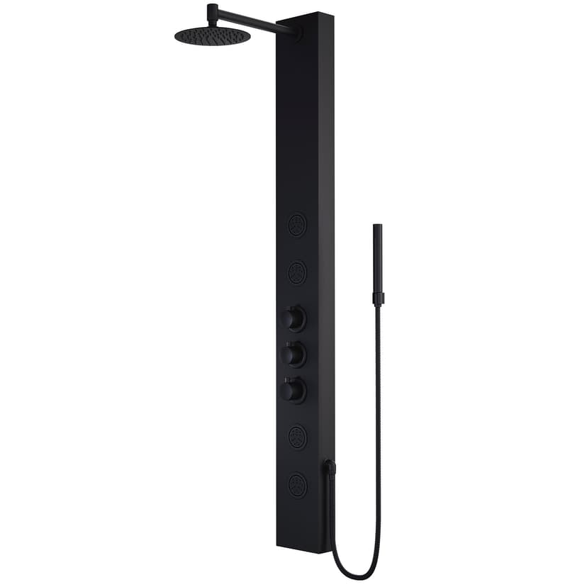 VIGO Ellington 4-Spray Jet Dual Control High Pressure Massage Shower Panel System with Fixed Rain & Handheld Shower Head, Matte Black