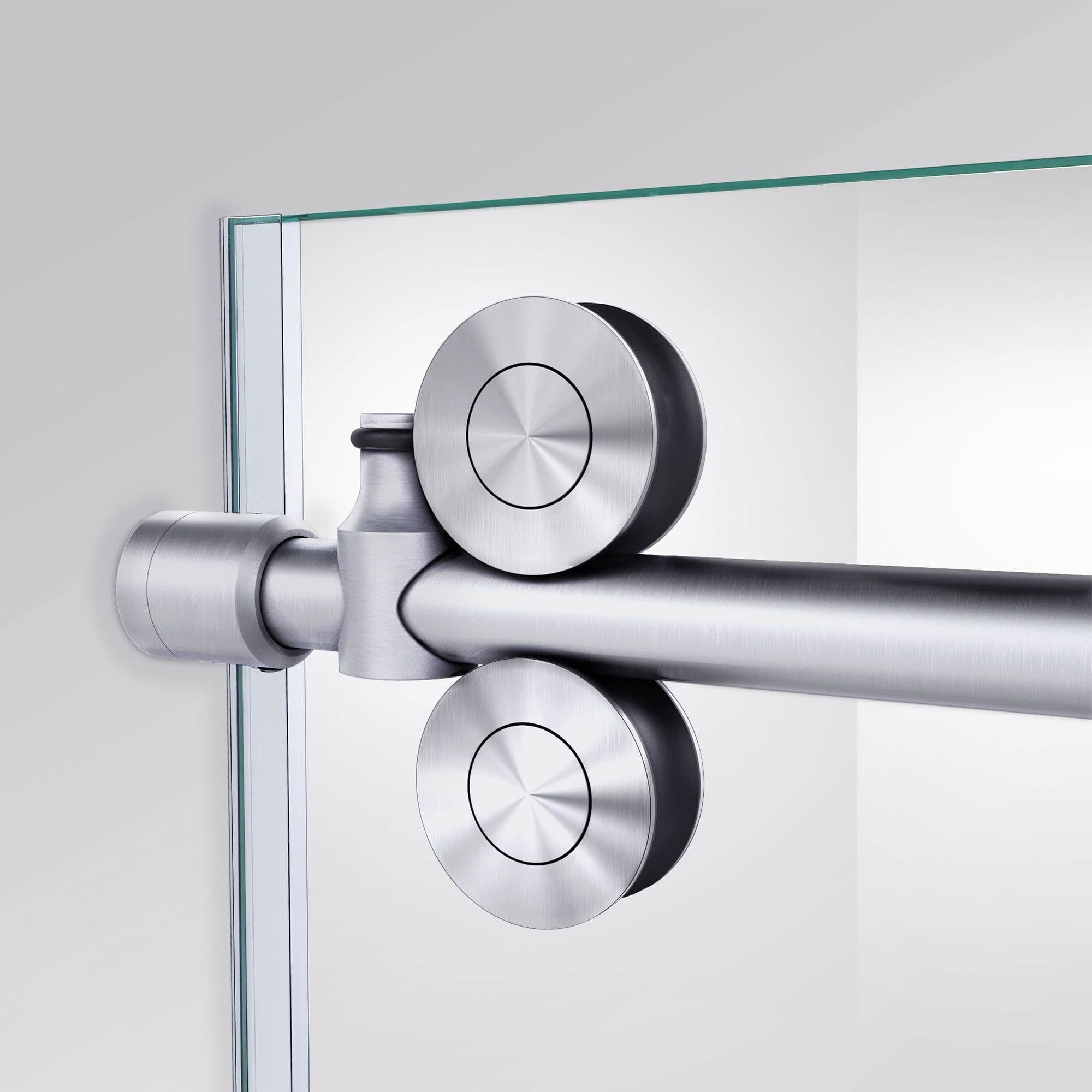 DreamLine Enigma-XO 56-60-in Fully Frameless Brushed Stainless Steel Sliding Shower Door