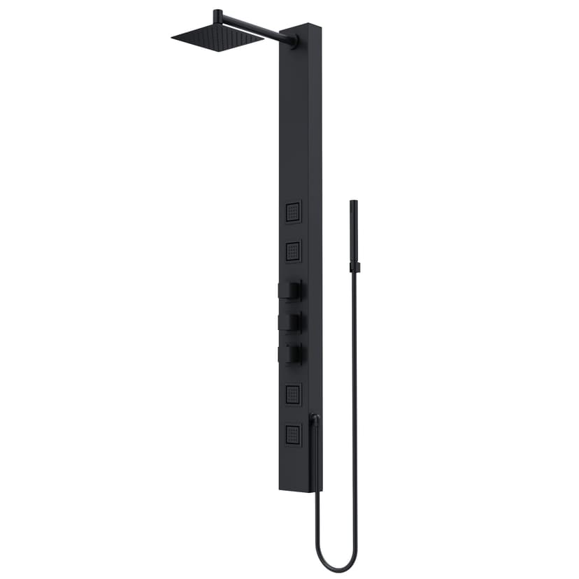 VIGO Sutton 4-Jet Square Shower Massage Panel with Rain Shower Head & Hand Shower, 5-in Width, Matte Black