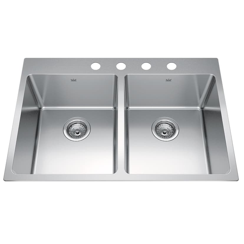 Kindred Brookmore Drop In Double Bowl 4-Hole Kitchen Sink, 30.8-in x 20.9-in x 9-in, Stainless Steel