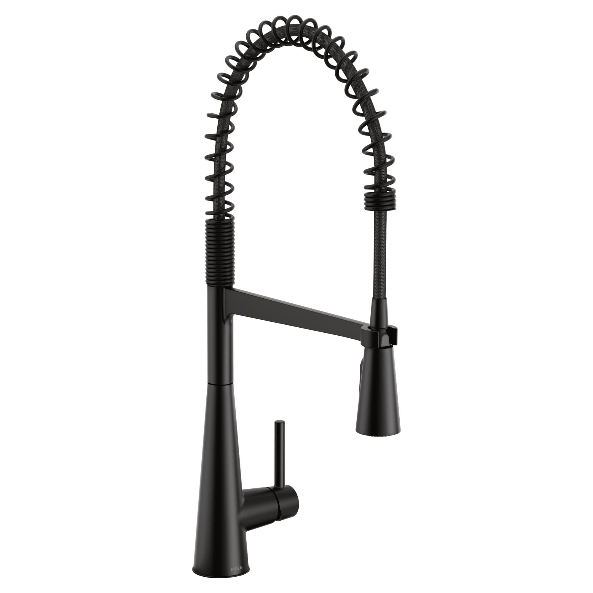 Moen® Sleek Single Handle Pre-Rinse Spring Pull Down Sprayer Kitchen Faucet with Power Boost, Matte Black