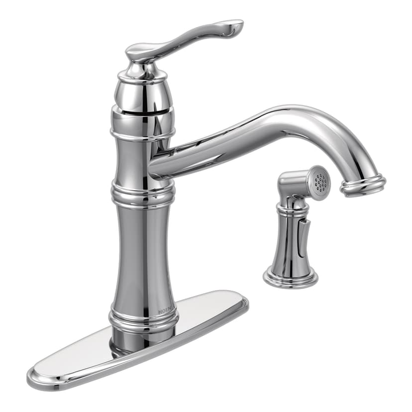 Moen® Belfield Single Handle High Arc Kitchen Faucet with Side Sprayer, Chrome