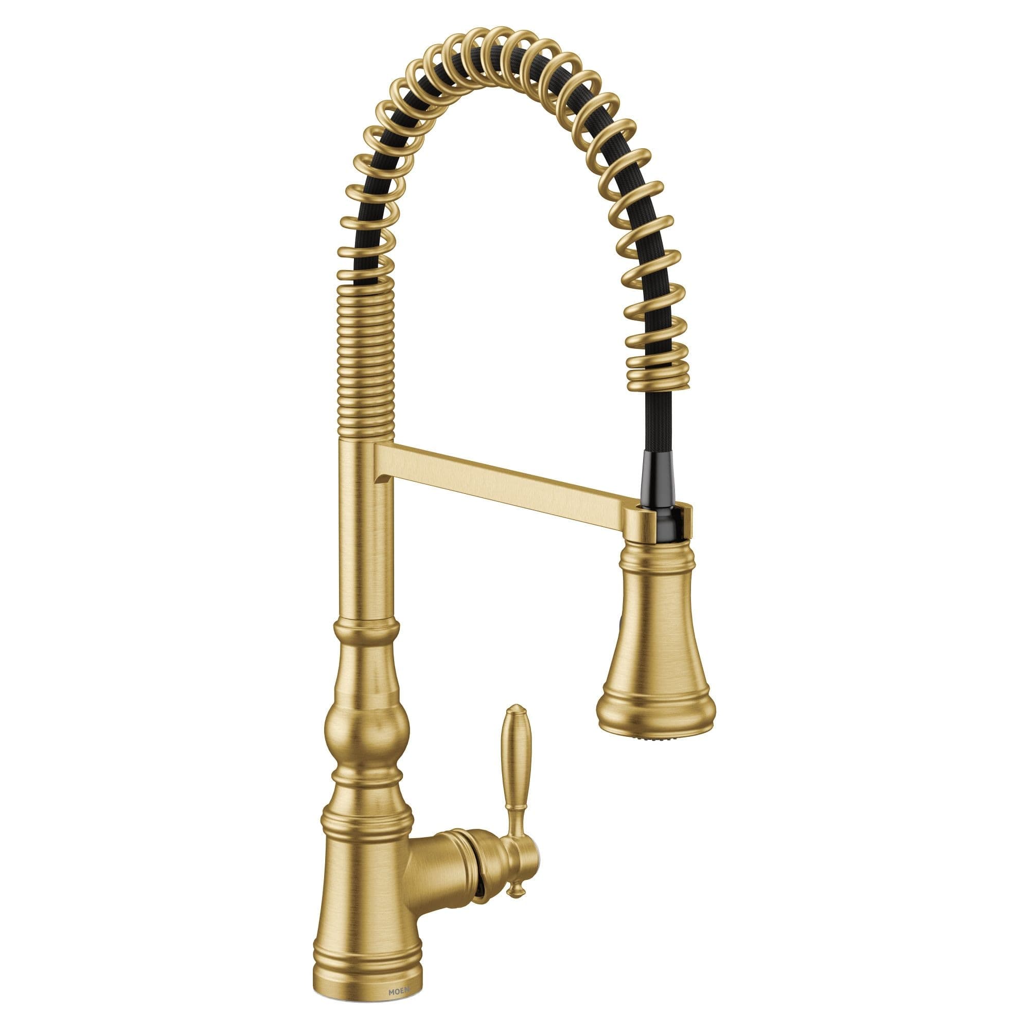 Moen® Weymouth Single Handle Pre-Rinse Spring Pull Down Sprayer Kitchen Faucet with Power Boost, Brushed Gold