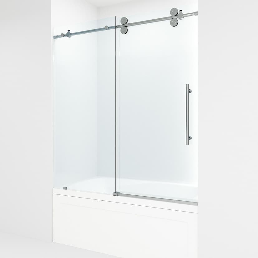 VIGO Elan Frameless Adjustable Sliding Bathtub Door with Clear Glass, Chrome, 60x66-in