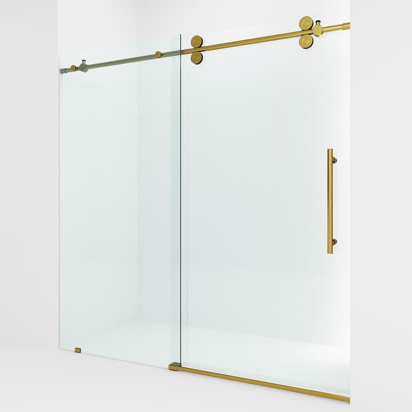 VIGO Elan Frameless Adjustable Sliding Shower Door with Clear Glass, Matte Brushed Gold, 72x74-in