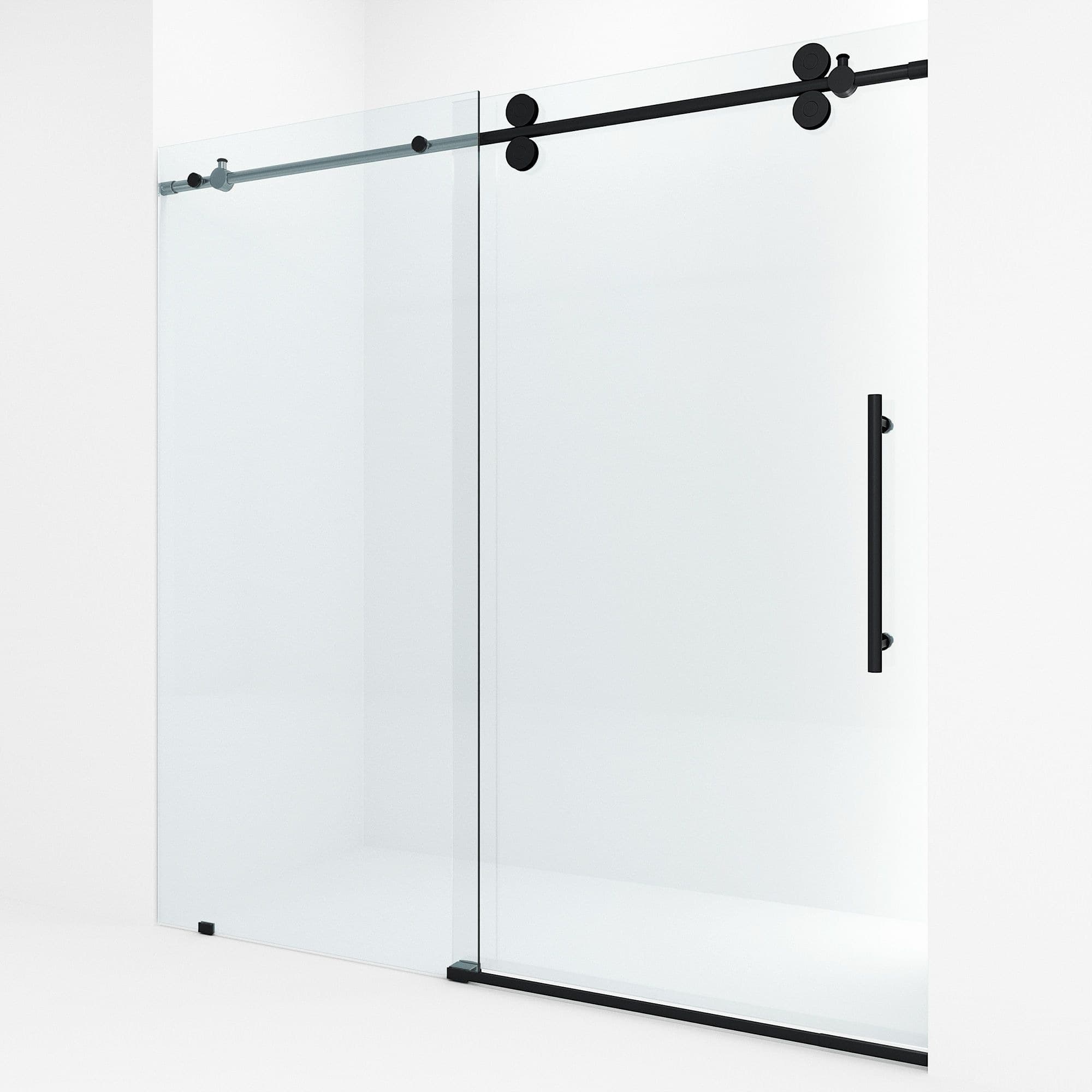 VIGO Elan Frameless Adjustable Sliding Shower Door with Clear Glass, Matte Black, 72x74-in