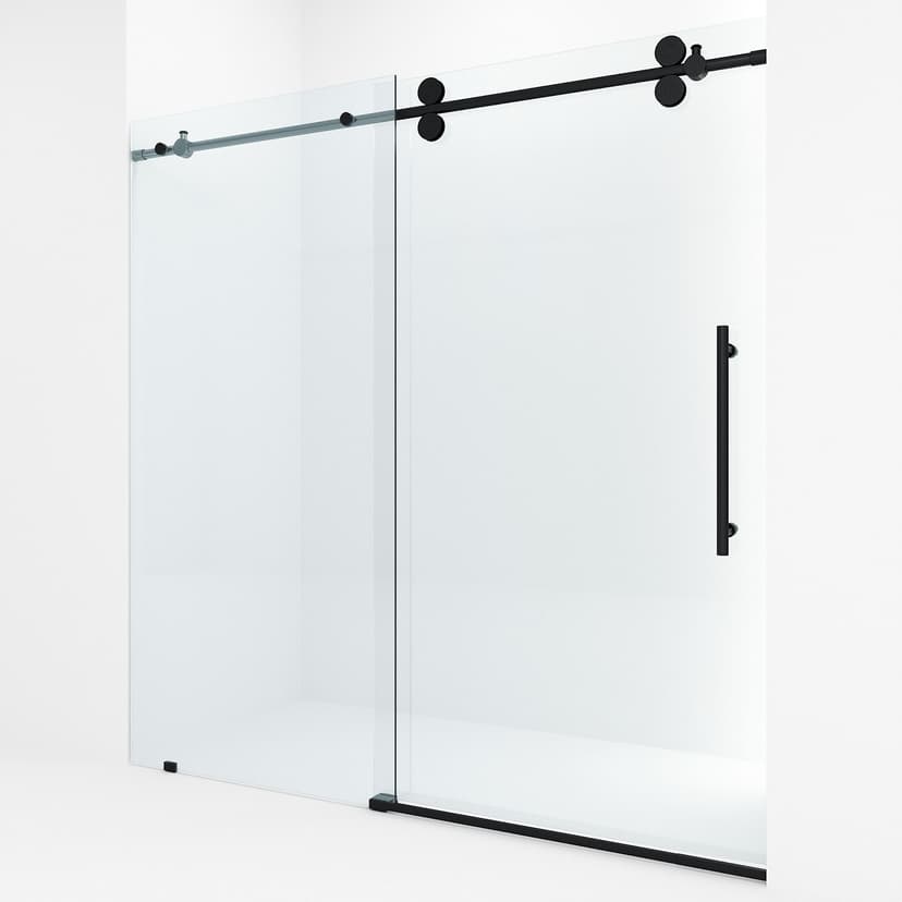 VIGO Elan Frameless Adjustable Sliding Shower Door with Clear Glass, Matte Black, 72x74-in