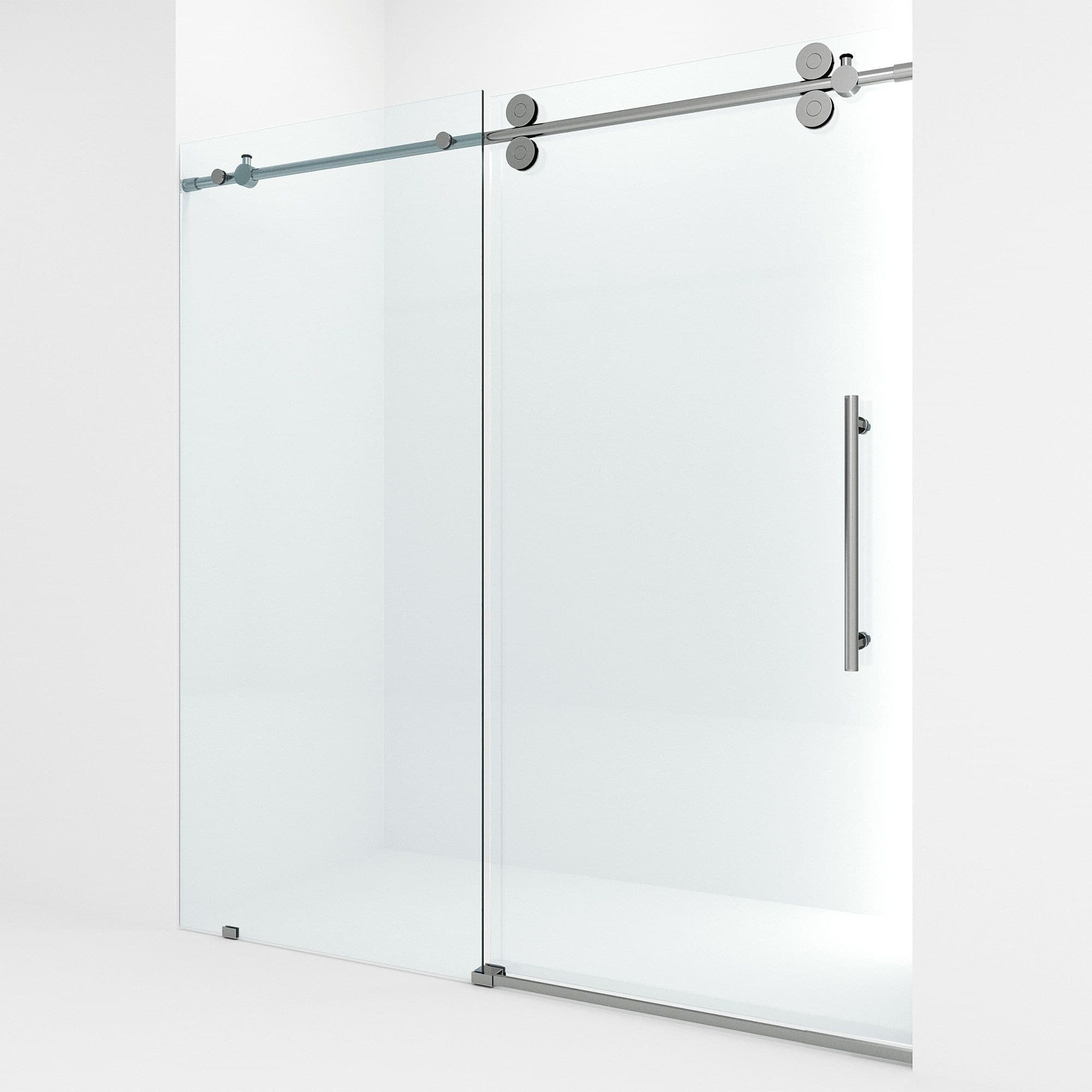 VIGO Elan Frameless Adjustable Sliding Shower Door with Clear Glass, Chrome, 68x74-in