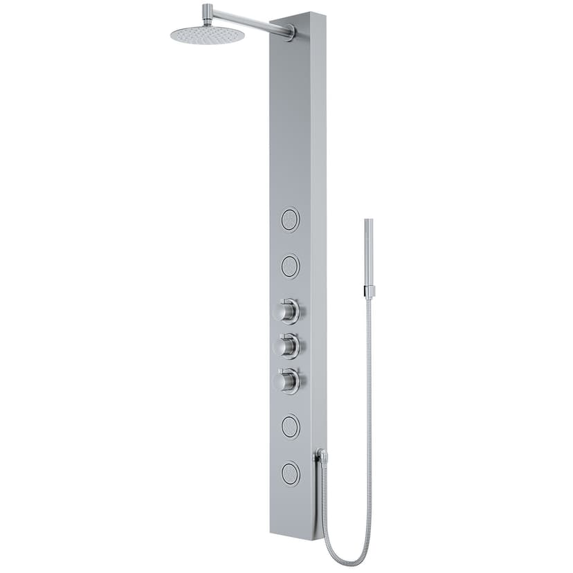 VIGO Ellington 4-Spray Jet Dual Control High Pressure Massage Shower Panel System with Fixed Rain & Handheld Shower Head, Stainless Steel
