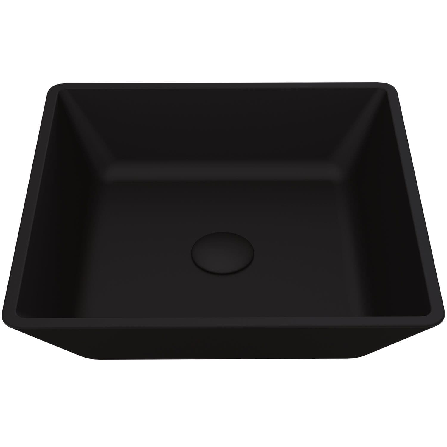 VIGO Roma Glass Square Vessel Bathroom Sink/Basin with Rounded Edges & Deep Bowl, Black